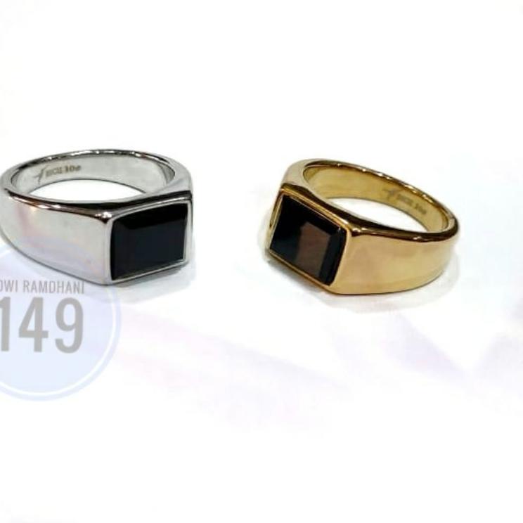 Grosir Meriah Cincin Titanium Batu Black onyx simple kotak Ring stainless steel pria wanita
