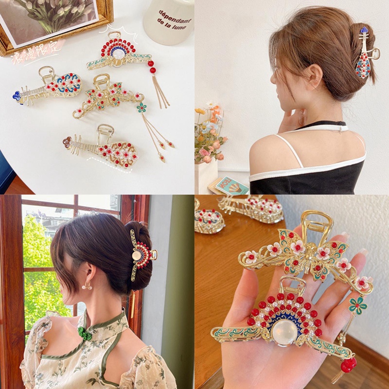 Fashion Gaya Cina Hiasan Kepala Grace Gaya Kuno Klip Rambut Klasik Sektor Rumbai Ponytail Claw Woman Hair Clip Tiara Hadiah Baru