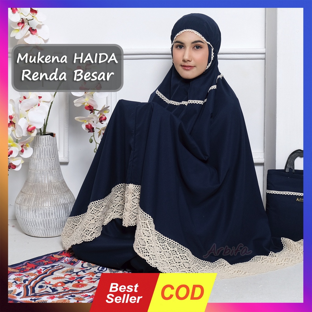 Mukena Renda Rajut Besar Lebar Haida Dewasa Jumbo Katun Polos