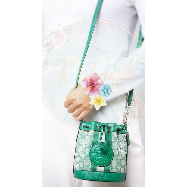 Tas Coach Mini Demsey Bucket bag signature Jacquard GreenC8322
