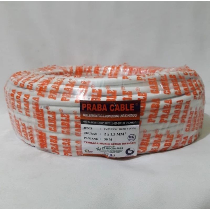 Kabel Listrik NYM 2X1,5 Tembaga Praba 50 Meter SNI LMK