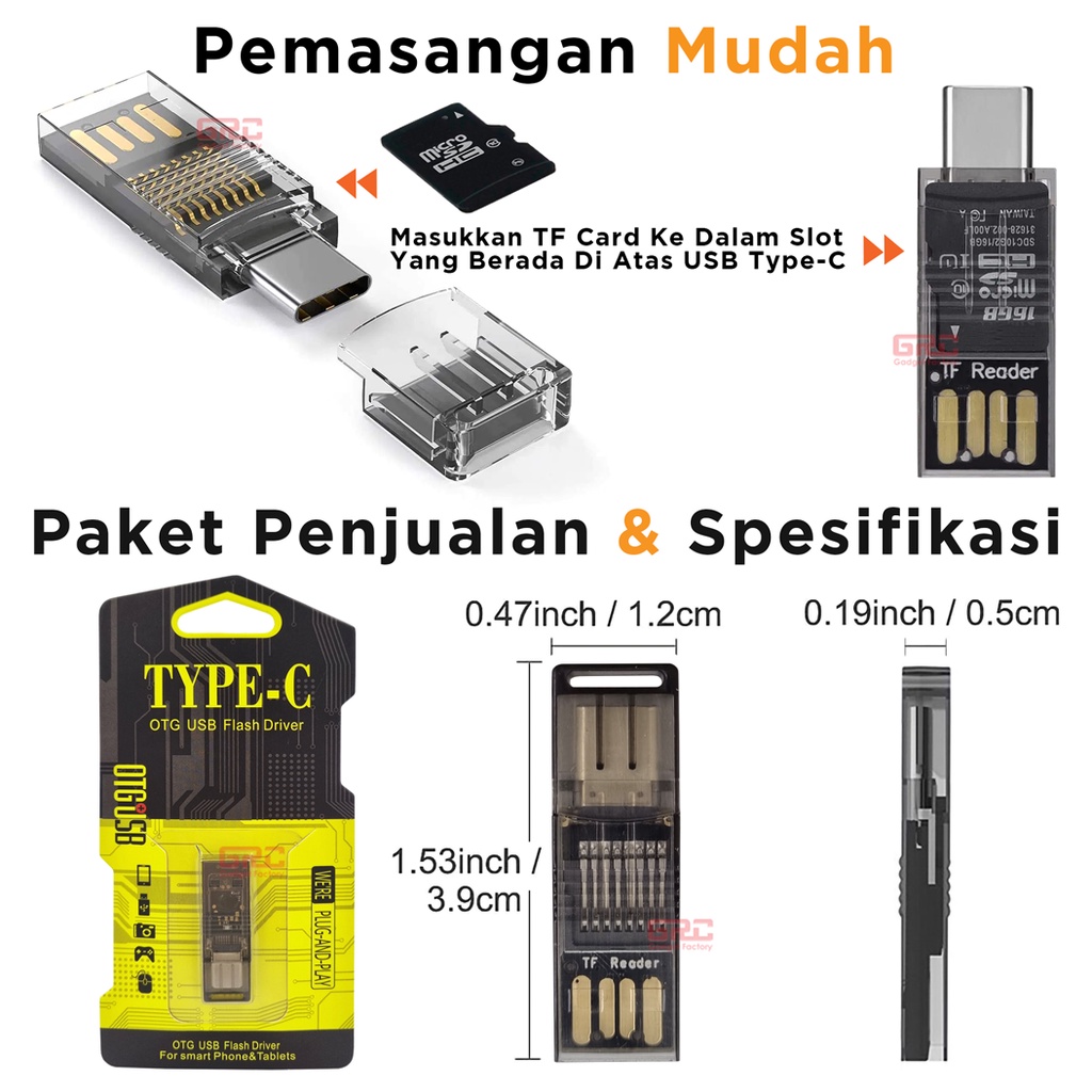 OTG Adapter 2in1 Adaptor Card Reader USB Type-C Micro SD