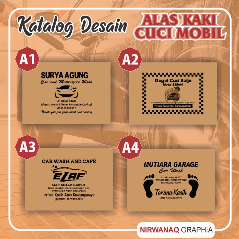 CETAK ALAS KAKI UNTUK CUCI MOBIL CUSTOM DESAIN SEMAUMU