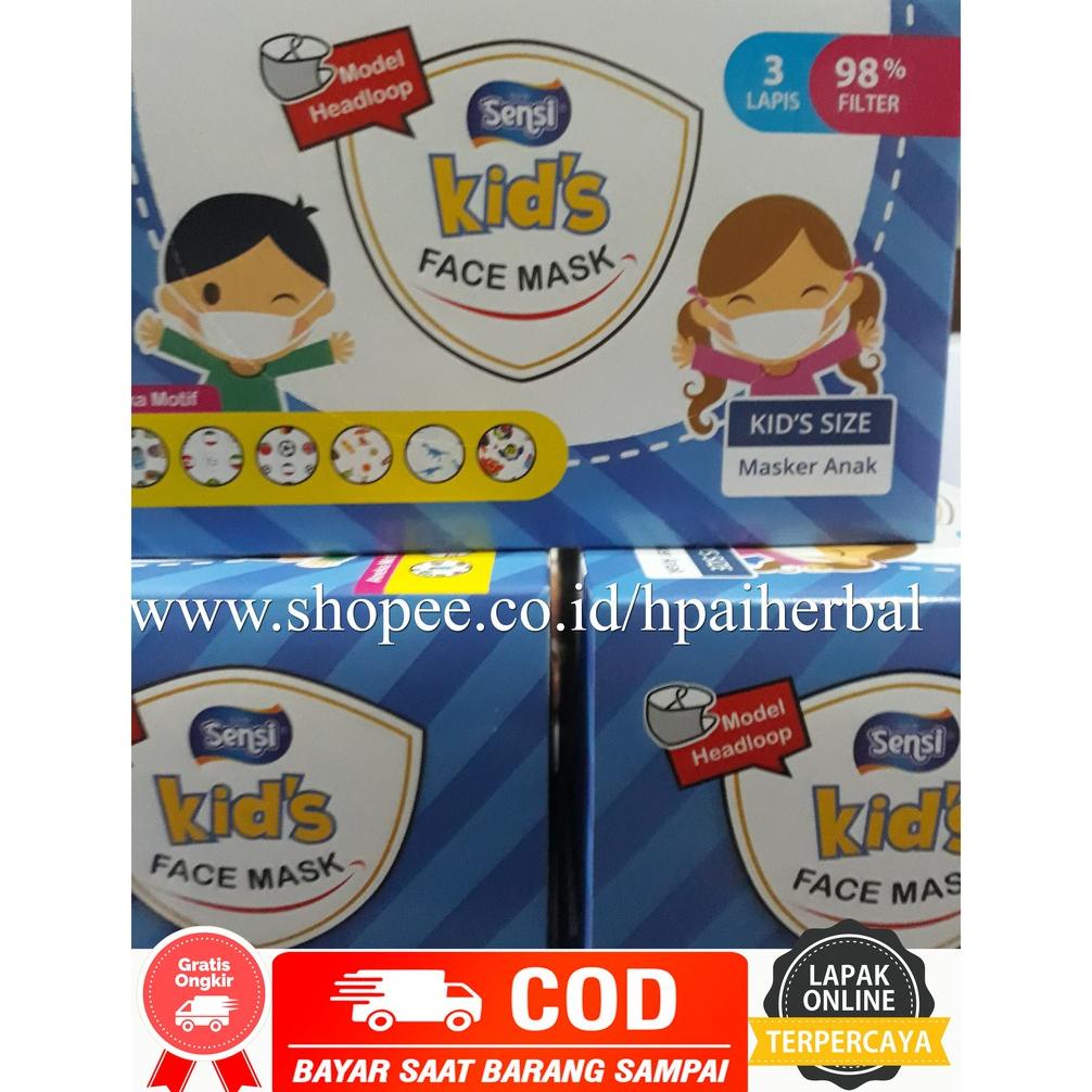 Trendy SENSI MASKER ANAK MODEL HEADLOOP ISI 40 / SENSI KIDS ISI 40 PCS MASKER MEDIS