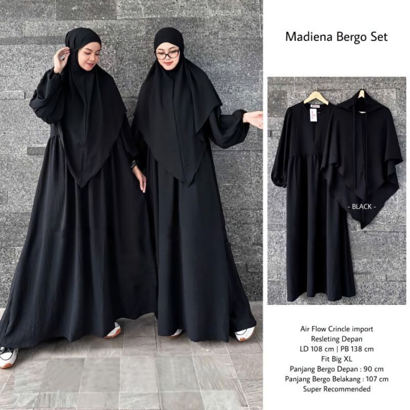 MADIENA SET JILBAB BERGO MARYAM CRINKLE AIRFLOW/GAMIS SYARI CRINKLE PREMIUM/FASHION MUSLIM KEKINIAN/DRESS LEBARAN/FAR MOSLEMSTORE