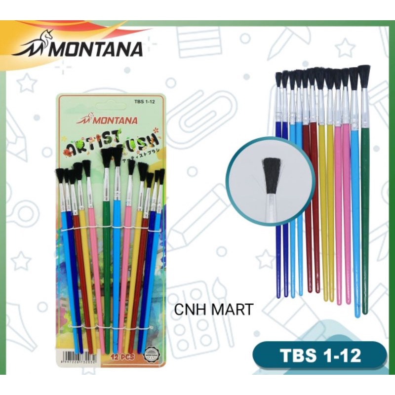 

Kuas Lukis Set Isi 12 Pcs / kuas brush lengkap - Kuas TBS 1- 12 montana