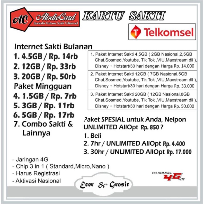 KARTU TELKOMSEL INTERNET SAKTI 4,5GB 11GB 18GB + TELPON UNLIMITED