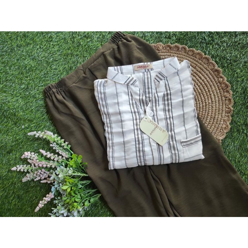 setelan wanita terbaru 2023/oneset botega cringkle/outfit terbaru/korean style/fashion modern/one set kekinian/baju jalan jalan/set crincle airflow/ootd fashion/setcelana panjang-Army