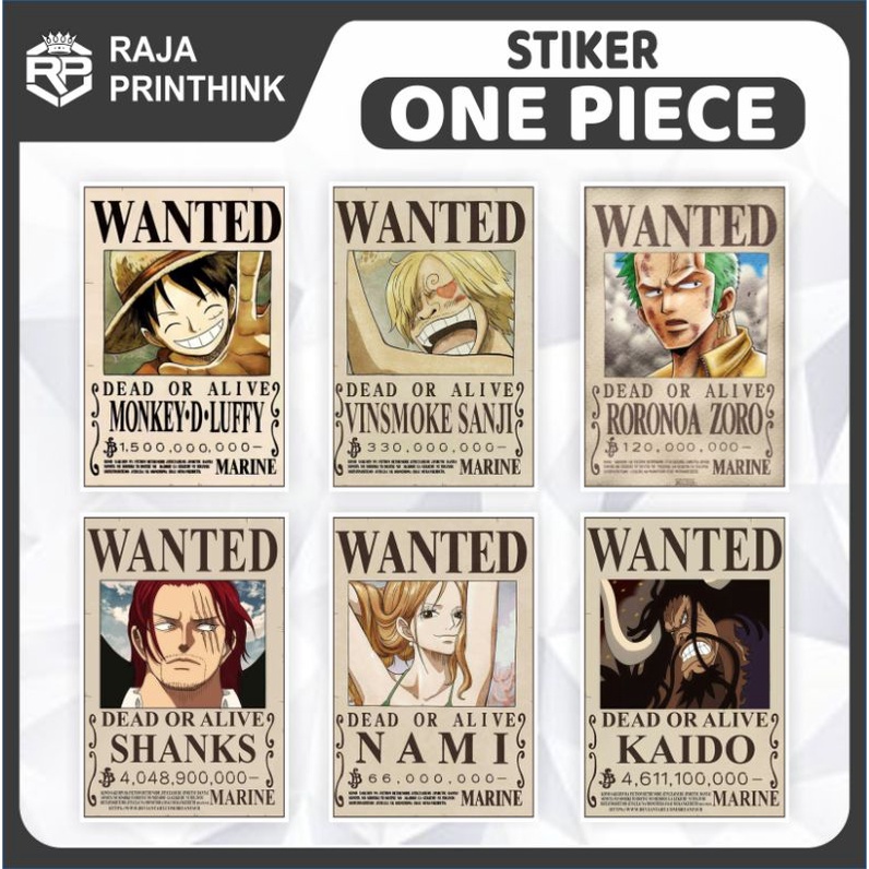 Sticker Stiker Wanted One Piece / Stiker One Piece Wanted / One Piece Luffy Keren