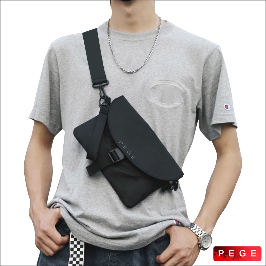 NUZ - Tas Selempang Bahu Polos Pria Slingbag Bahu Korea Style Bisa Digunakan Sebagai Pouch Clutch - PG 8847