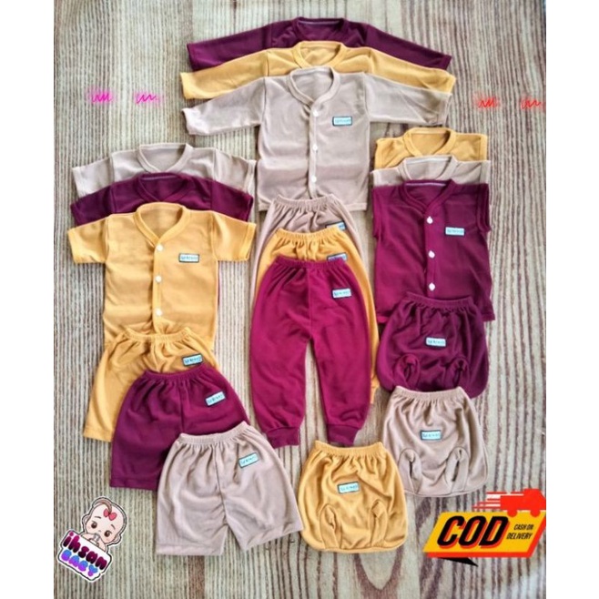 9 setel (18 pcs) paket hemat baju/celana bayi full warna maron coksu kubus