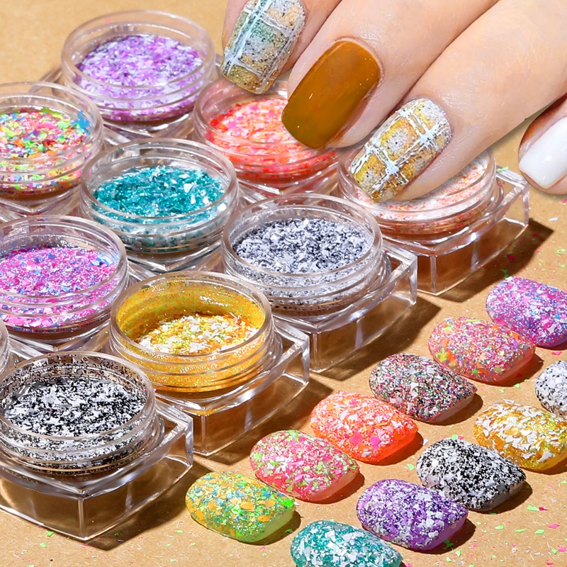 6warna/kotak Warna-Warni Kuku Glitter Payet Tidak Teratur Paillette Flakes Dekorasi Nail Art Manicure