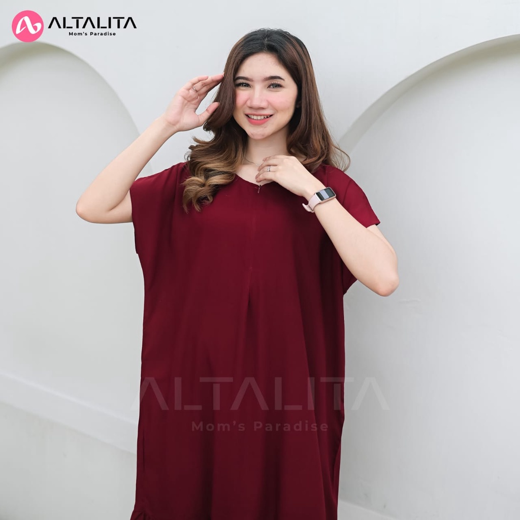 Altalita - Daster Polos Busui Resleting Depan Jumbo LD 120 | Daster Rayon Polos Busui Panjang Selutut | Daster Viral Ruffle Busui Polos Bahan Rayon Premium