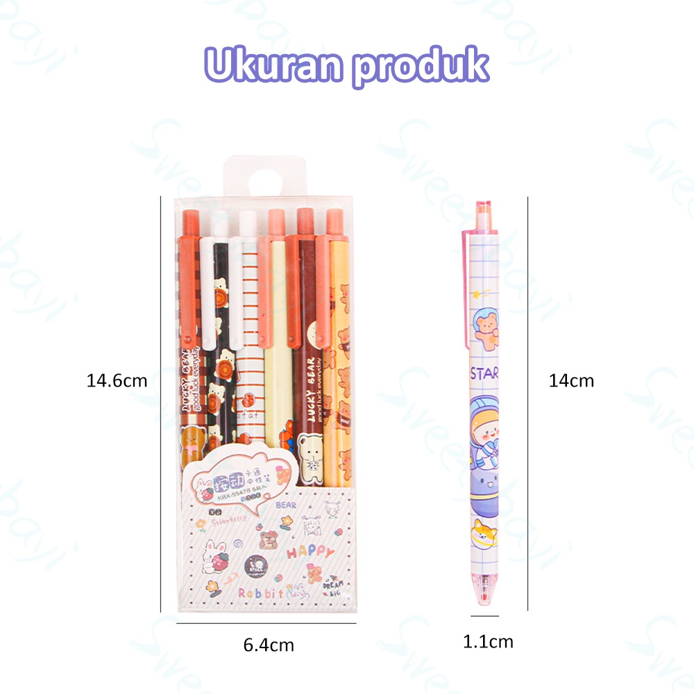 Sweetybayi 6pcs Pulpen pen gel mekanik 0.5mm Pen ballpoint mekanik motif kartun