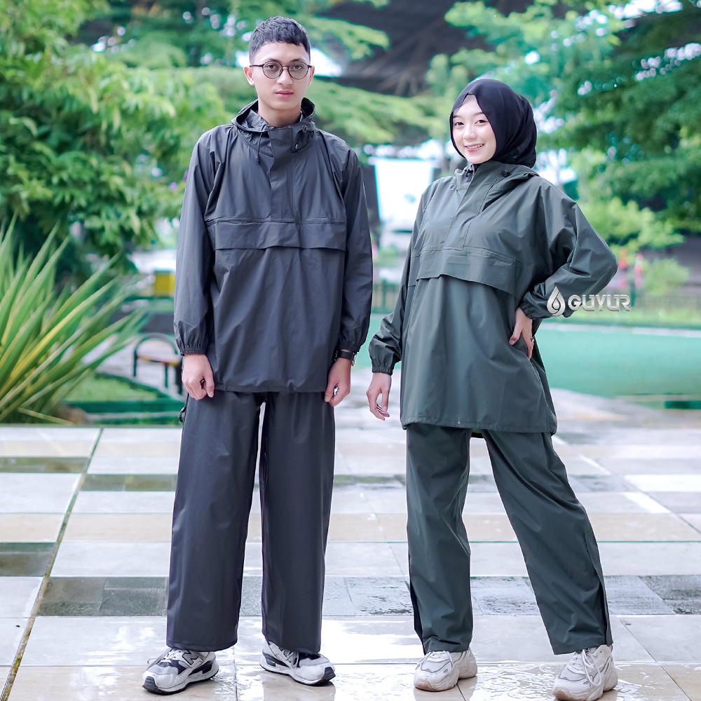 Jas Hujan Kangguru Anti Bocor Jas Hujan Tebal Saku Kangguru Pria Wanita Dewasa Anti Air Anti Rembes Bahan Taslan Import Premium