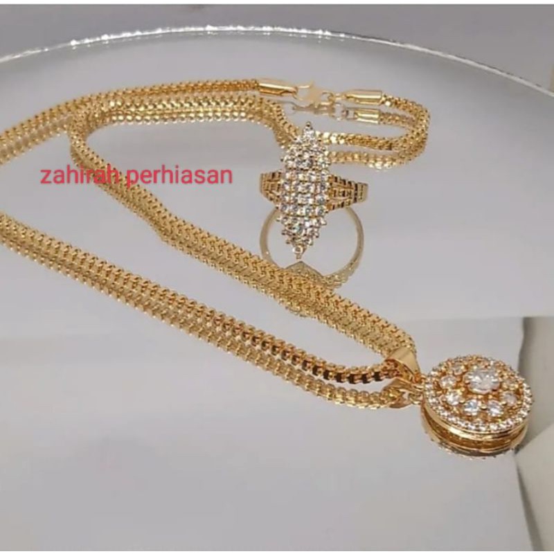 kalung wanita Milano set permata cincin plus liontin titanium 7770