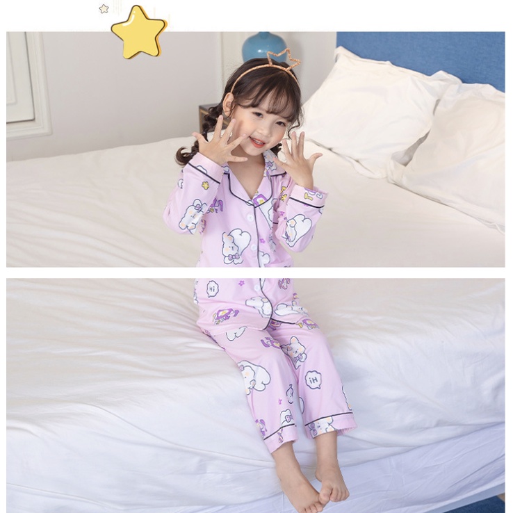 babyfit [3-8thn] piyama kerah baju tidur setelan panjang anak cewek cowok import katun rayon  xs-0127