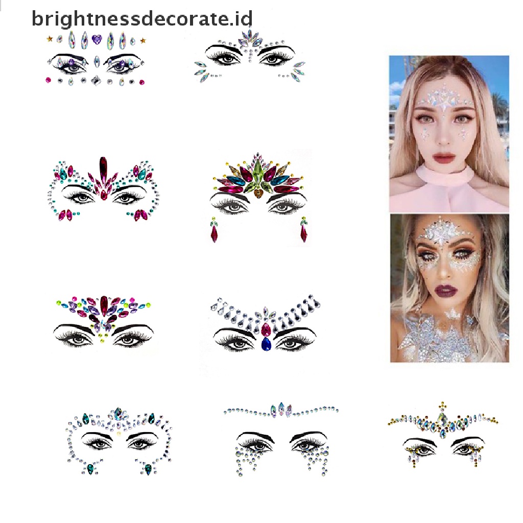 [Birth] 3d Rhinestones Stiker Wajah Tato Sexy Makeup Pesta Glitter Woman Face Jewels  [ID] Baju Kaos Distro Pria Wanita Lengan Panjang [ID]