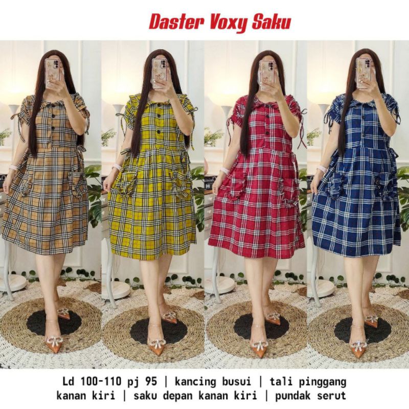COD // DASTER VOXY SAKU TARTAN KANCING BUSUI LENGAN SERUT // TUNIK WANITA TARTAN SAKU DEPAN / DRESS 
