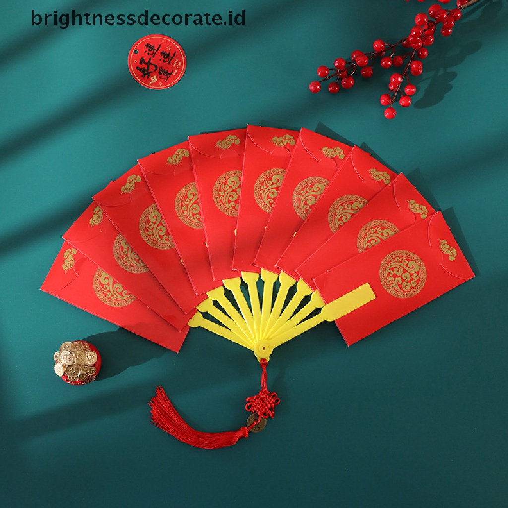 [Birth] Amplop Merah Imlek Baru Bentuk Kipas Hongbao Chinese Spring Festival Red Pockets Best Wish Lucky Money Pockets Gift [ID]