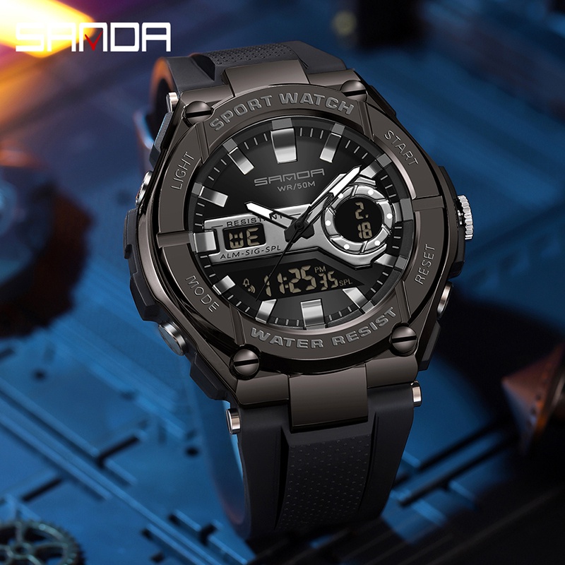 SANDA 3123 Jam Tangan Pria Digital Analog Tali Rubber Chronograph Anti Air WATCHKITE WKOS