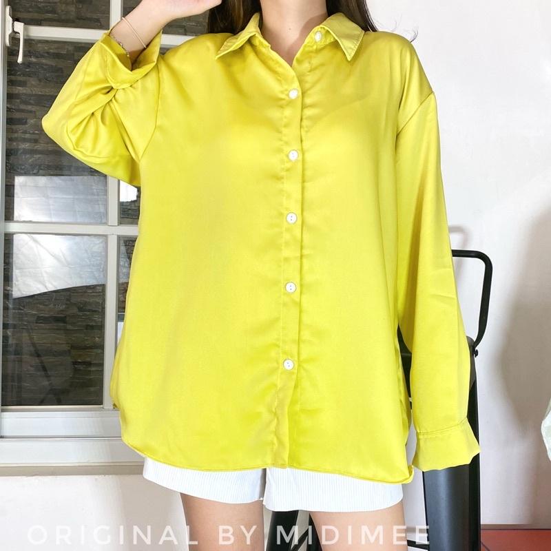(COD)KEMEJA KUE KOREA STYLE/BAJU ATASAN WANITA OVERSIZE BAHAN SATEN PREMIUM/BLOUSE WARNA WARNI