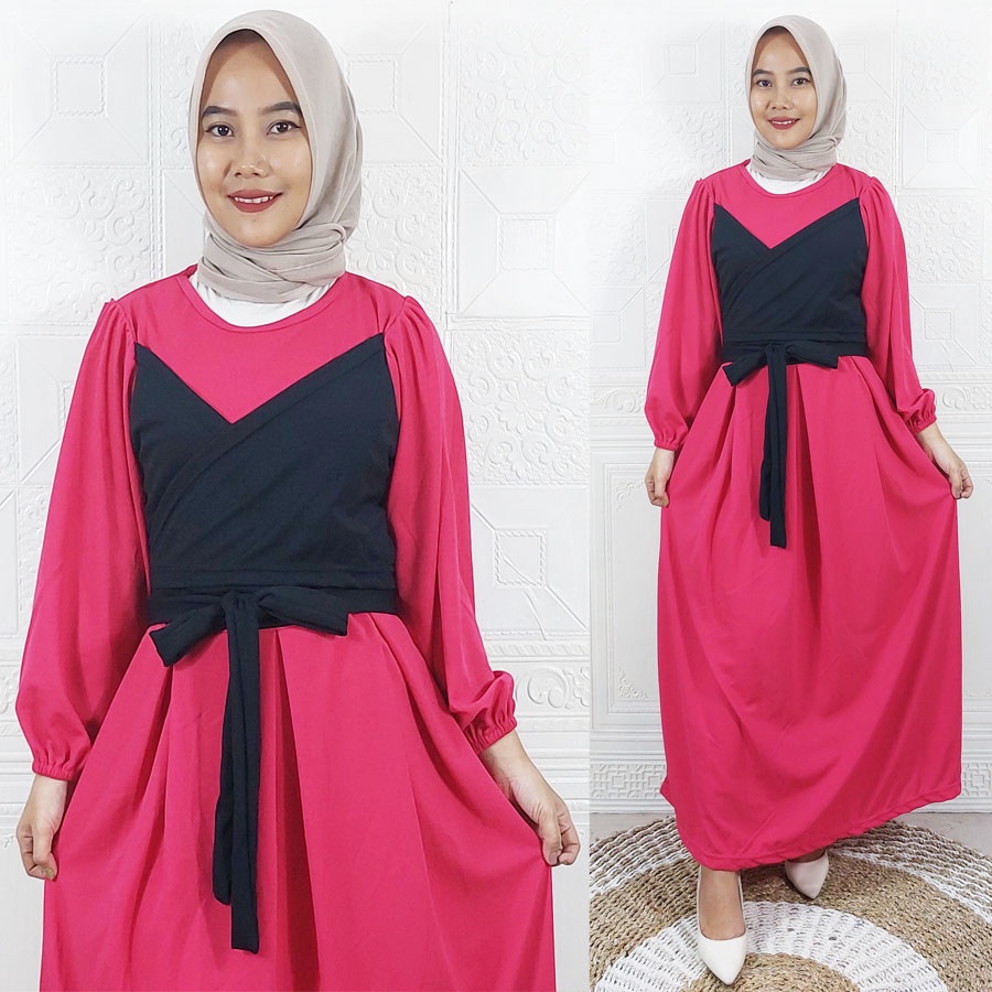 DRESS LESTY MAXI VIRAL CANTIK WANITA LESTI WARNA TWO TONE GL FASHION