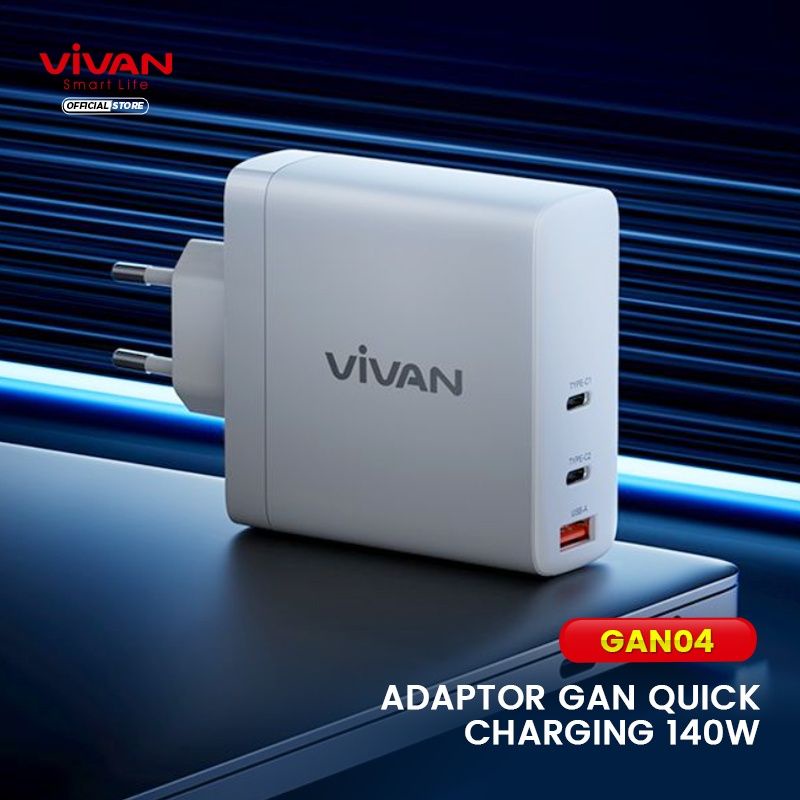 Vivan GaN04 5A 140W Adaptor Quick Charging 3 Port USB