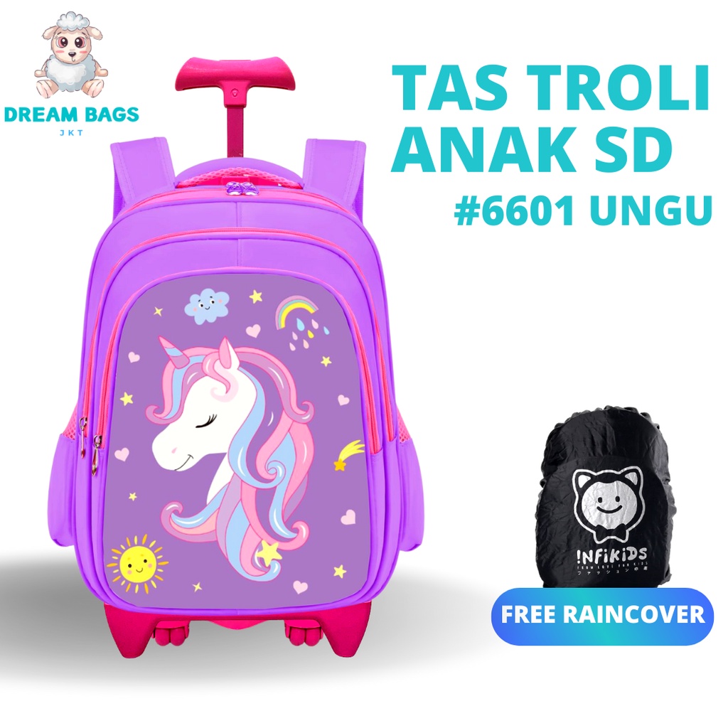 Dream Bags Tas Troli Anak Sekolah Perempuan SD Import Premium Karakter Unicorn terbaru 2023 - Tas Dorong Anak Perempuan