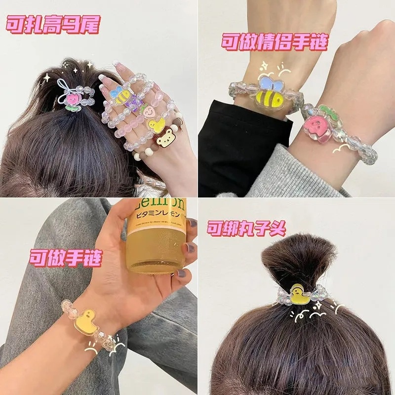 Gelang Lucu Lebah Kecil Bebek Kuning Kecil Manik-Manik Kristal Manik-Manik Karet Elastis Gelang Kepala String Bracelet