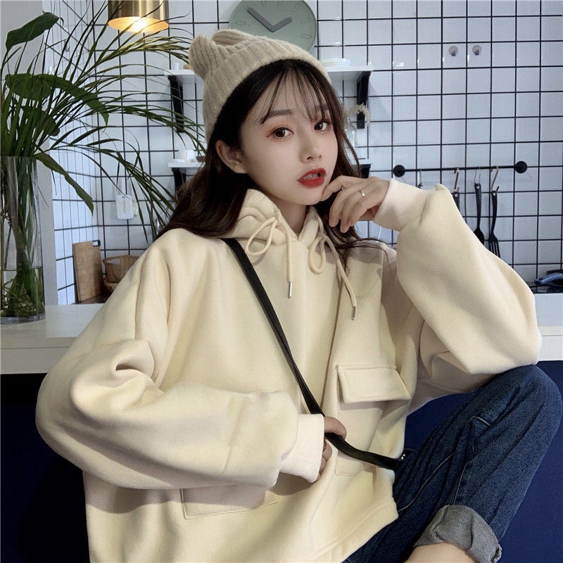 Leisure Poket Jaket Hoodie Wanita Oversize Korean Style | Dhea Fashion