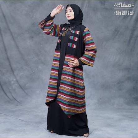 Ariana Outer Gamis Batik Shafiy Original Modern Batik Etnik Tenun Lurik Dress Wanita Muslimah Batik 