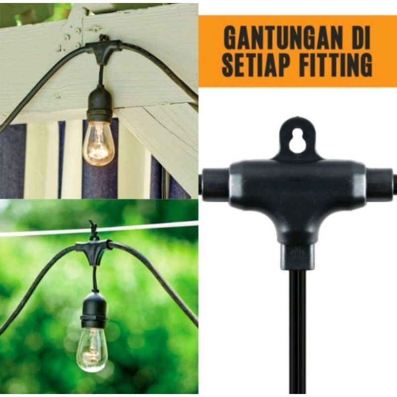 QH LAMPU CAFFE GANTUNG/ Fitting Lampu Gantung Outdoor 10 Meter 20 Fitting/Waterproof/ 10 Meter 20