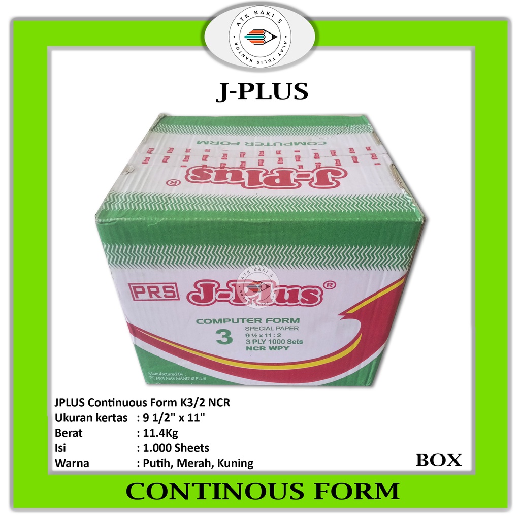 

J-PLUS - Continous Form 91/2 x 11 3 Ply/2 ( K3/2 Jplus ) NCR / Kertas Komputer - Box