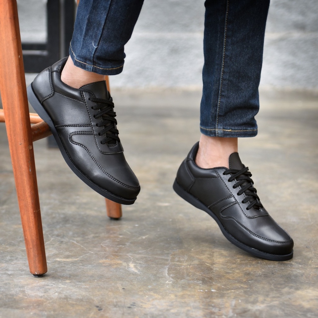 PEDRI FULL BLACK SERIES - SepatuFormal Pantofel pria Resmi Formal Hitam Coklat Kuliah Kondangan Kerja PNS Guru slip on pria sepatu formal casual pria kasual kulit pu sintetik kekinian terbaru trendy