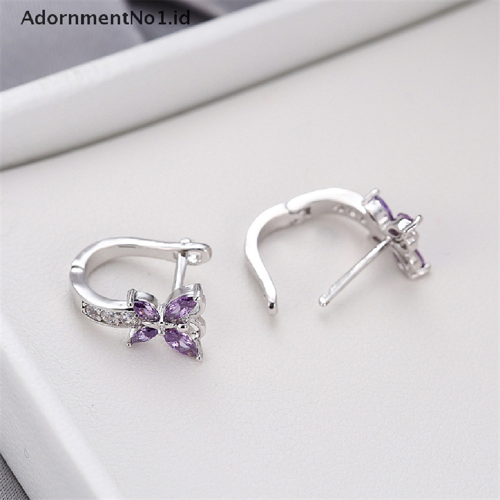 [AdornmentNo1] Rain Crystal Hoop Earring Multicolor Zirkon Anting Kupu-Kupu Kecil Rose Gold [ID]