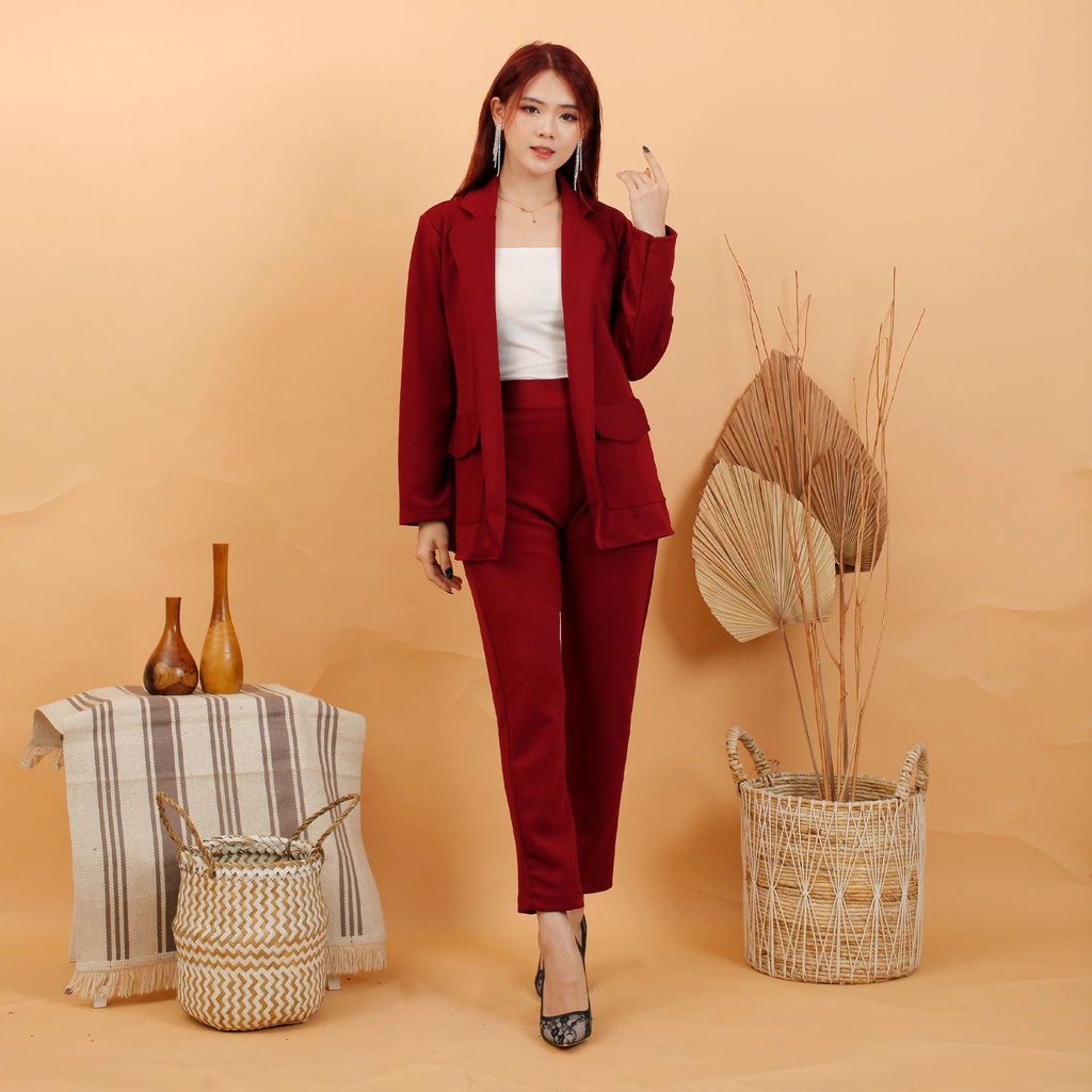 KATHRYN COLLECTION #072 , STELAN BLAZER CELANA PANJANG TANGAN PANJANG BAHAN SCUBA POLOS