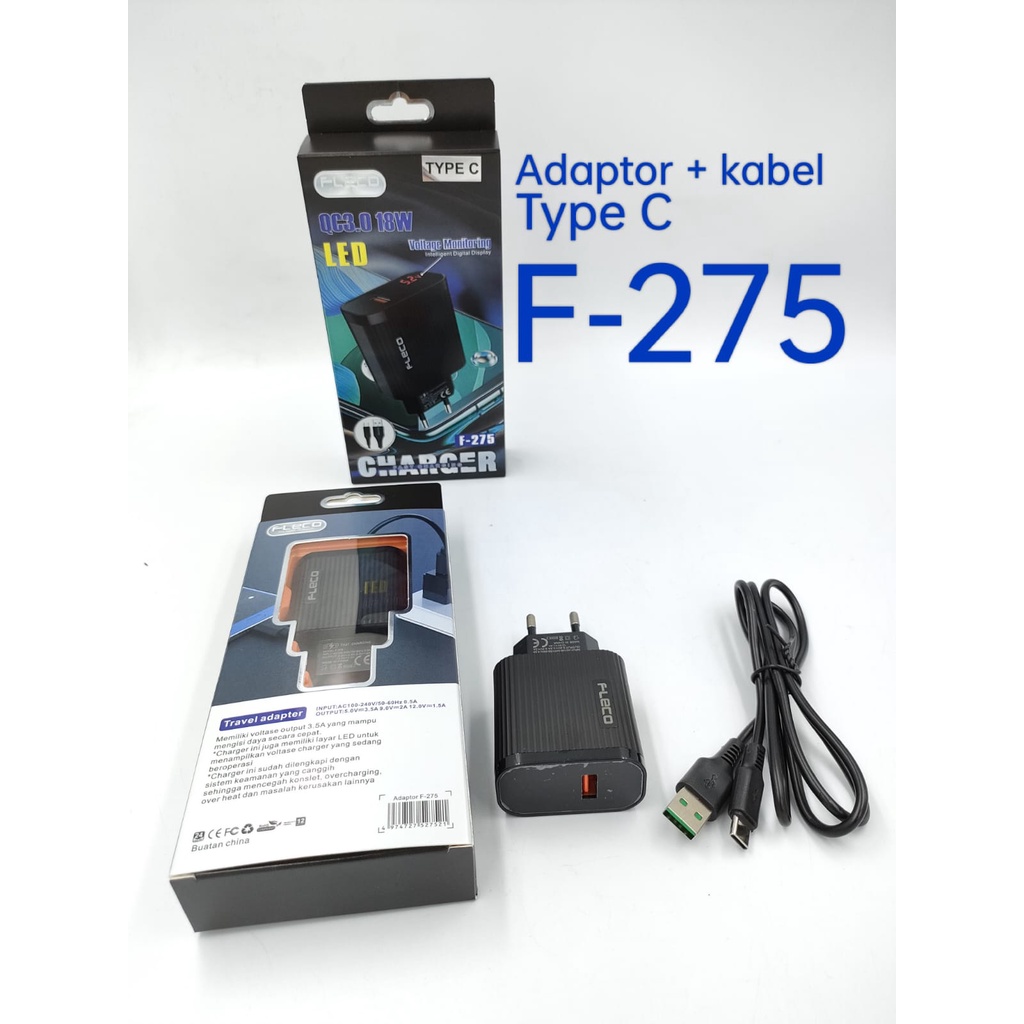 MINIGO CHARGER FLECO F275 TC CAS CASAN CHARGER ADAPTER ADAPTOR FLECO LCD 3.1A 9V FAST CHARGING MICRO DAN TYPE-C