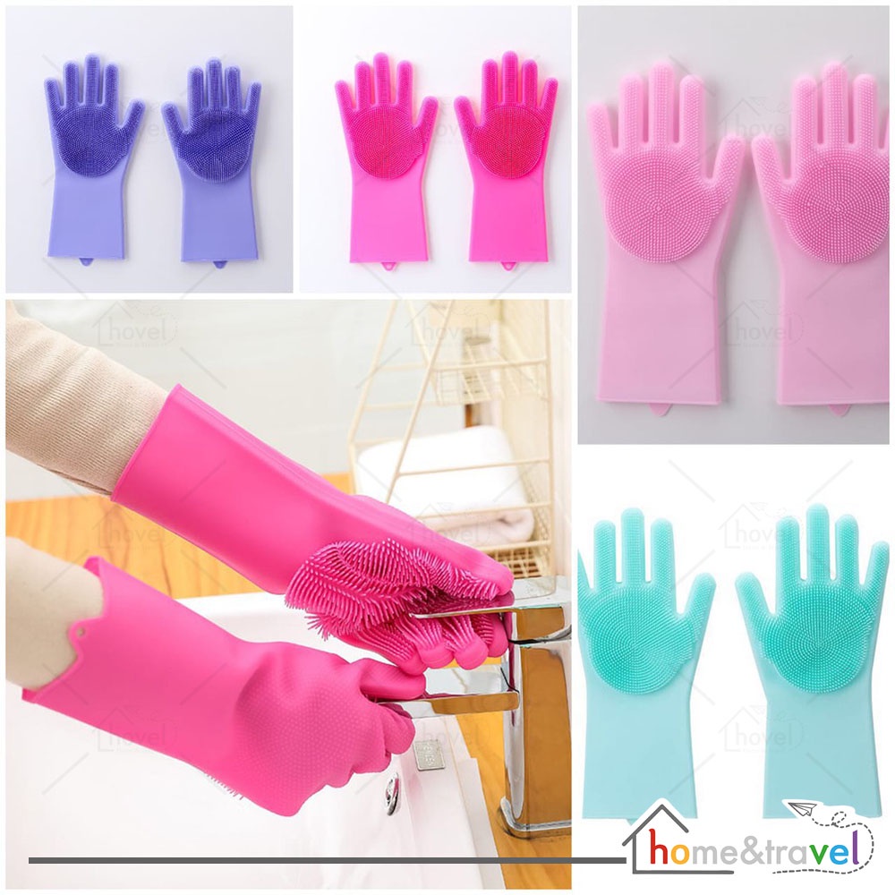 HOVELSHOP Sarung Tangan Cuci Piring Silicone Serbaguna Anti Bakteri