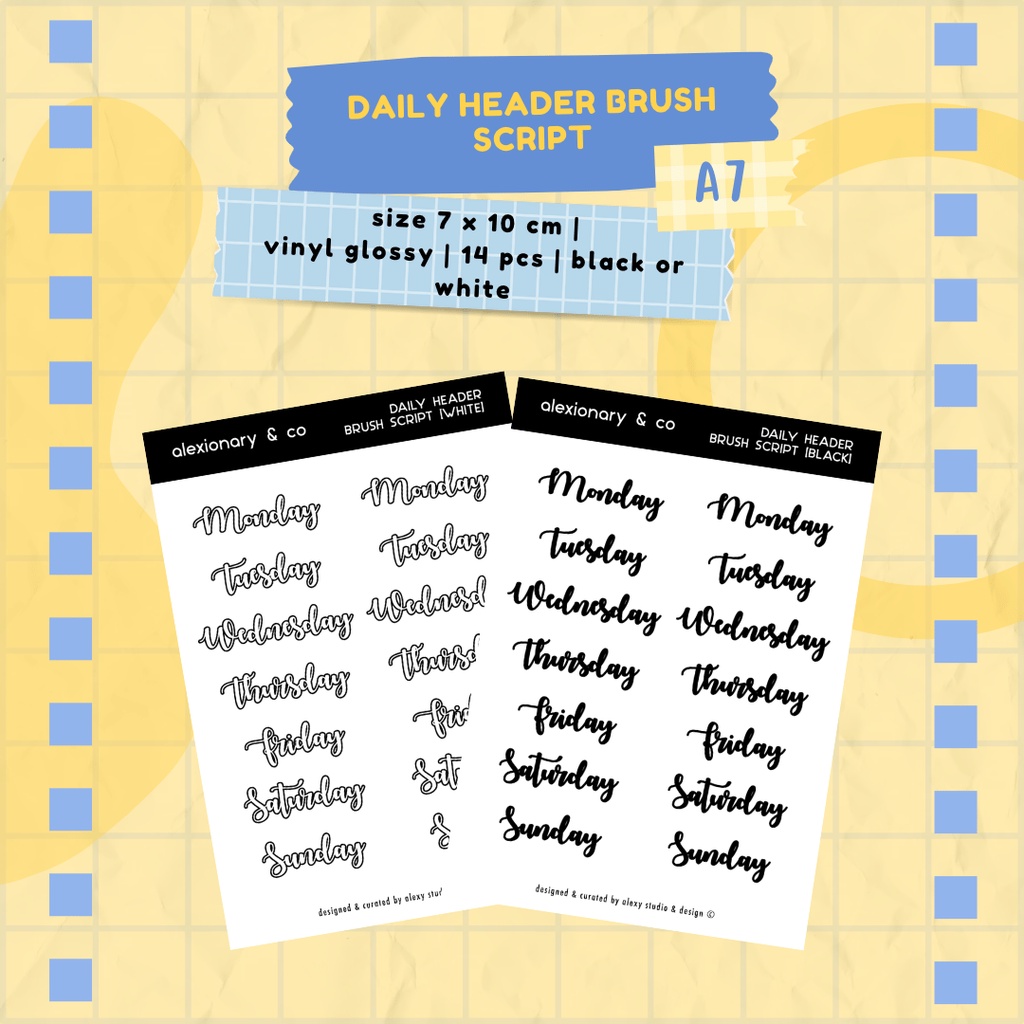 

Journal Planner Daily Header Brush Script Sticker | 7 x 10 CM | stiker murah jurnal scrapbook planner deco cute tracker bulan judul title