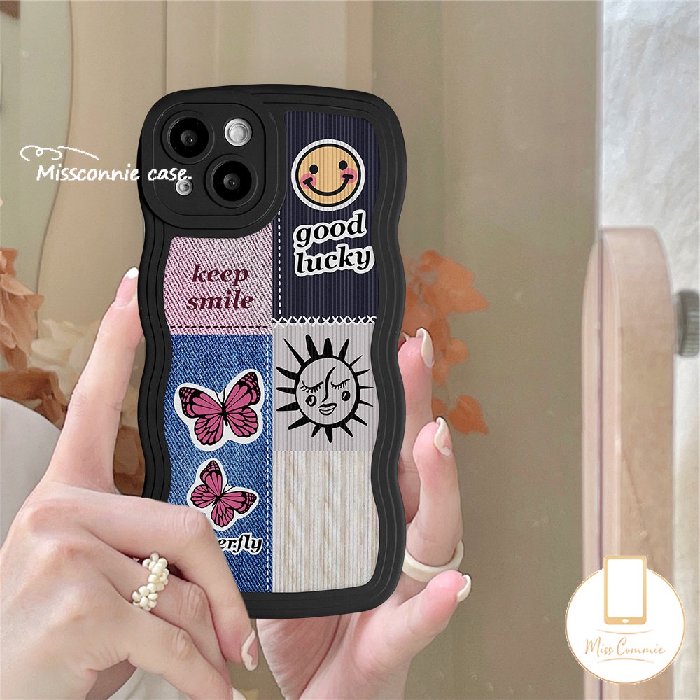 Casing Wavy Edge Soft Case Redmi 10C 12C 9T 10 9A 9C 9a1 10A A1+Note10 11 9 8 10s 9s 11s 10 Pro Max POCO M3 X3 NFC Pro Mi 11T Pro Butterfly Smiley Label Pattern Splicing Sarung