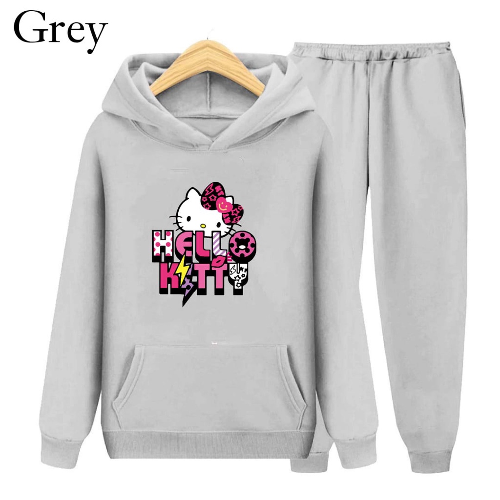 Hzl_outfit Setelan Sweater Anak Perempuan Hello Kitty/ Sweater Hoodie Setelan