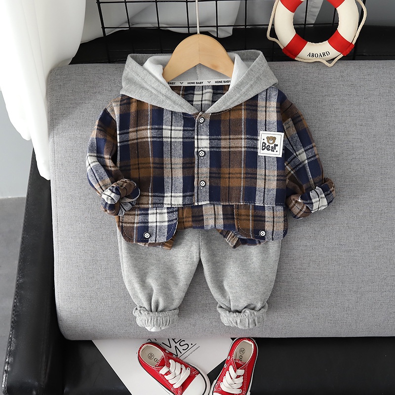 Setelan Anak Laki Laki Import Baju Anak Set Kemeja Hoodie ELVIS dan Celana Panjang Korean Style