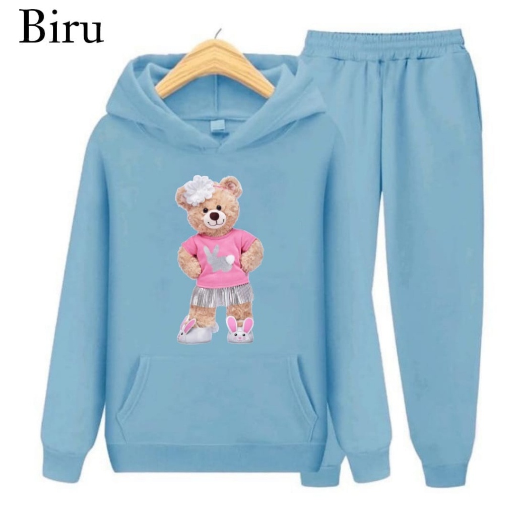 Hzl_outfit Setelan Sweater Hoodie Anak Perempuan Bear Bunny Skirt/Setelan Hoodie Anak Perempuan COD