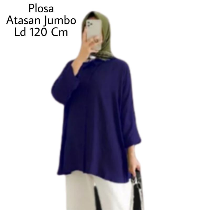 Blus Plosa Jumbo Ld 120 cm Lengan Panjang 3/4 Kerah Kemeja Bahan Moscrepe . Atasan Baju Wanita Oversize Terbaru 2023 Kekinian Blouse Dewasa Jumbo Viral