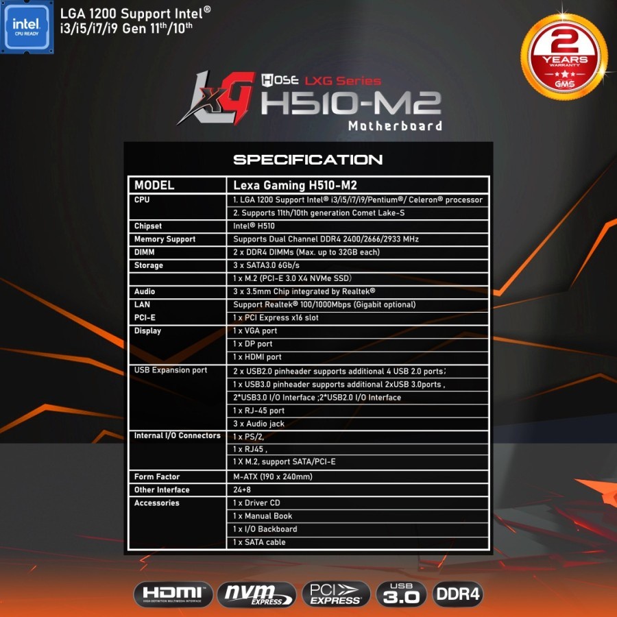 Motherboard Hose H510 M2 NVME Intel LGA 1200
