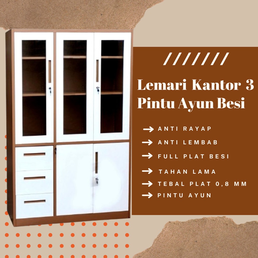lemari buku besi 3 pintu