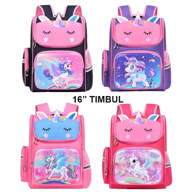 PROMO 10.10 TAS RANSEL ANAK SEKOLAH SD PEREMPUAN CANTIK BAHAN TAHAN AIR GAMBAR UNICORN PANDA TIMBUL 16inch UKURAN BESAR IMPORT