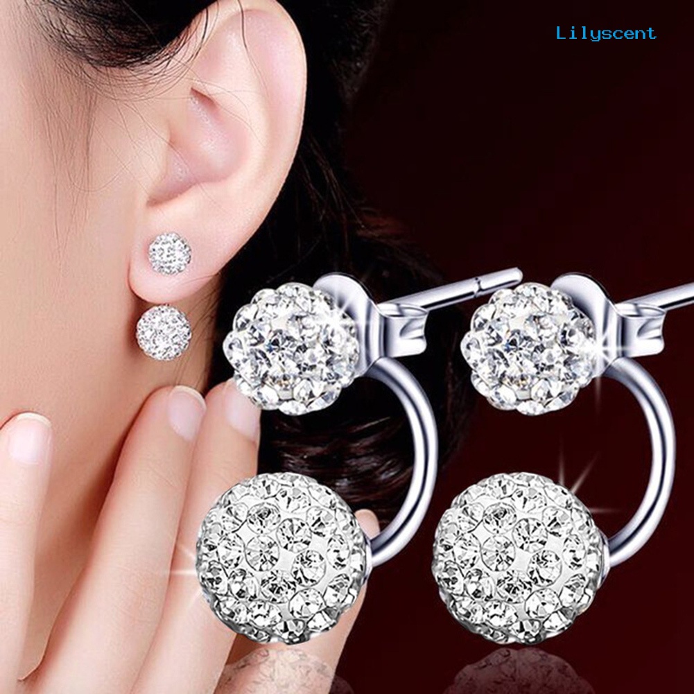 [LS] Fashion Wanita Berlian Imitasi Hias Bentuk Bola Liontin Stud Earrings Perhiasan Hadiah