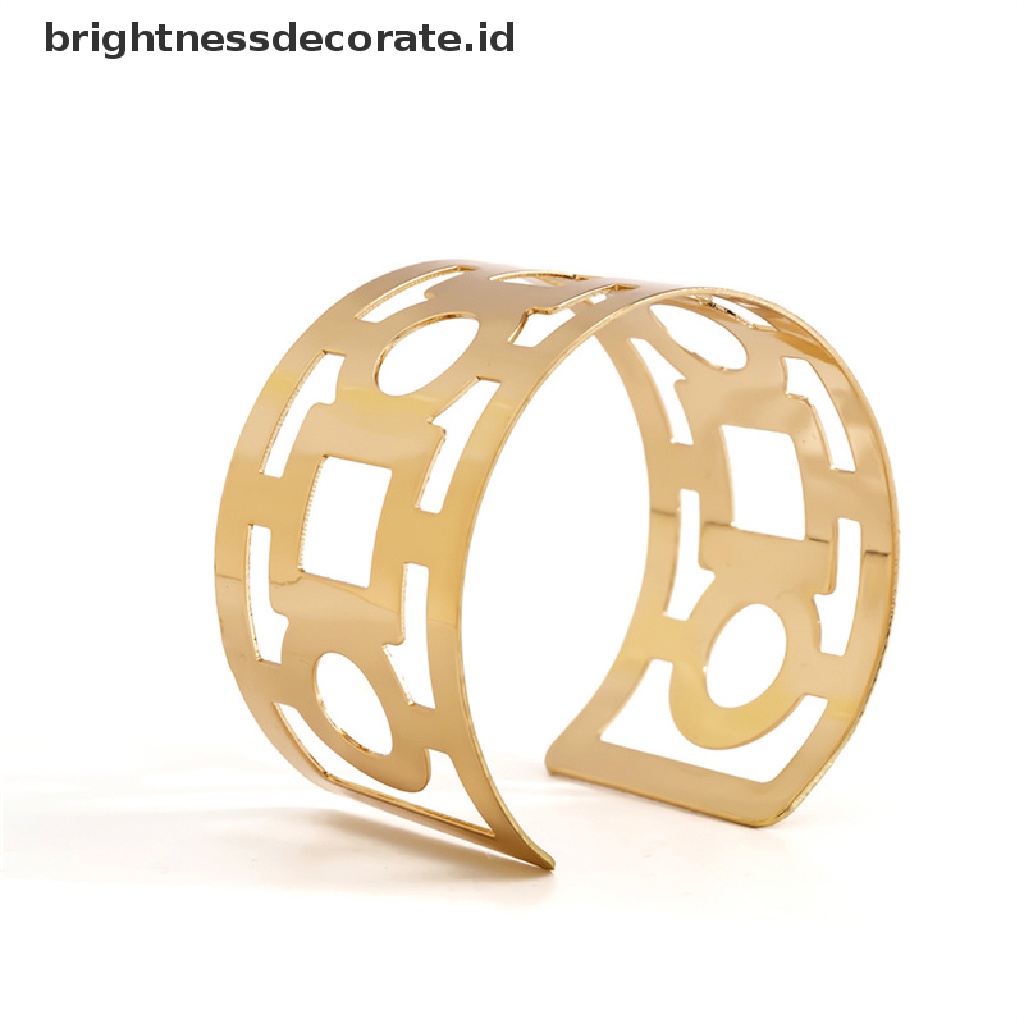 [Birth] Logam Berongga Geometris Terbuka Adjustable Bangles Wanita Manset Lebar Gelang Pesta Perhiasan [ID]